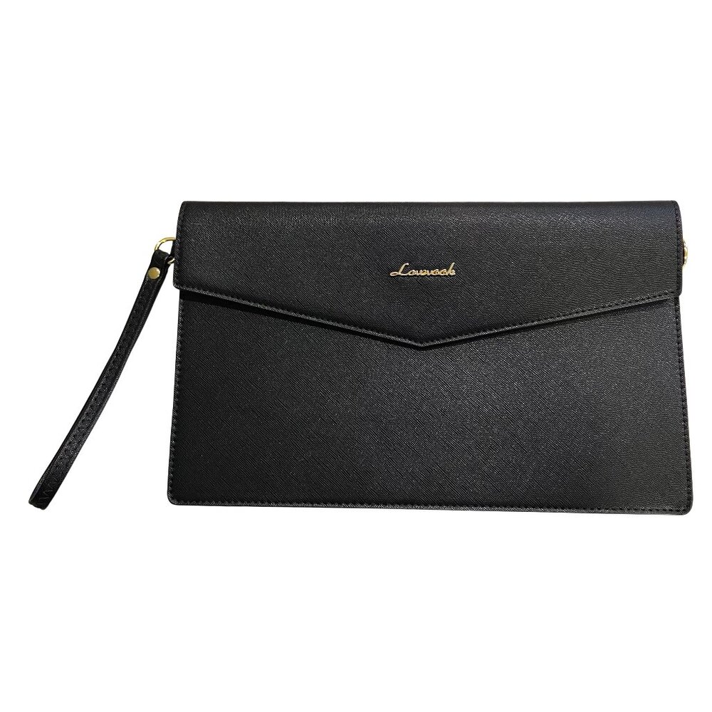 Lovevook Oversized Black Envelope Clutch Vegan Leather Wristlet 12” x 7.5”